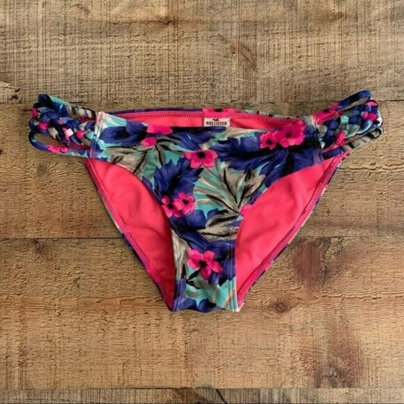 Hollister pink blue floral bikini swimsuit bottom with braid accent in size XS - Picture 1 of 7